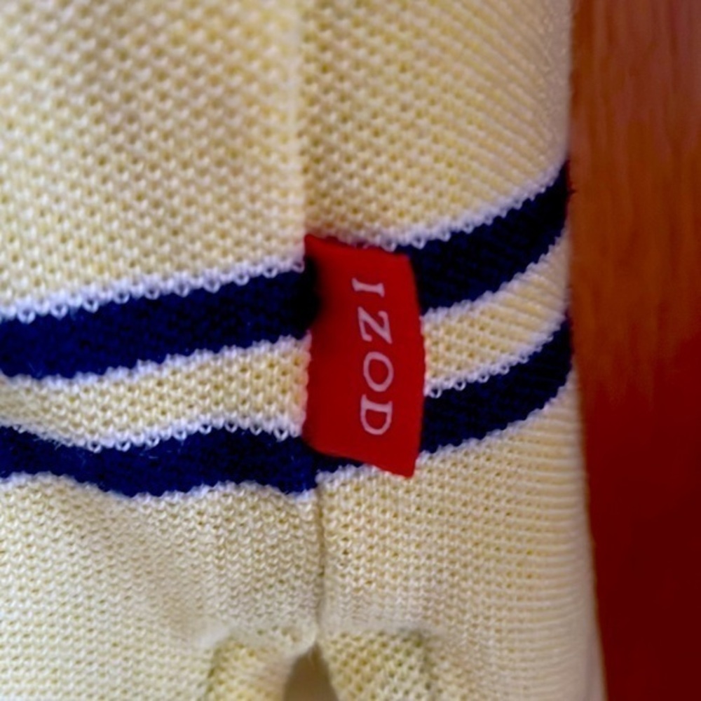 Izod Men’s Striped Polo Shirt Cotton Preppy Casual Yellow Navy Size XL - Picture 4 of 6